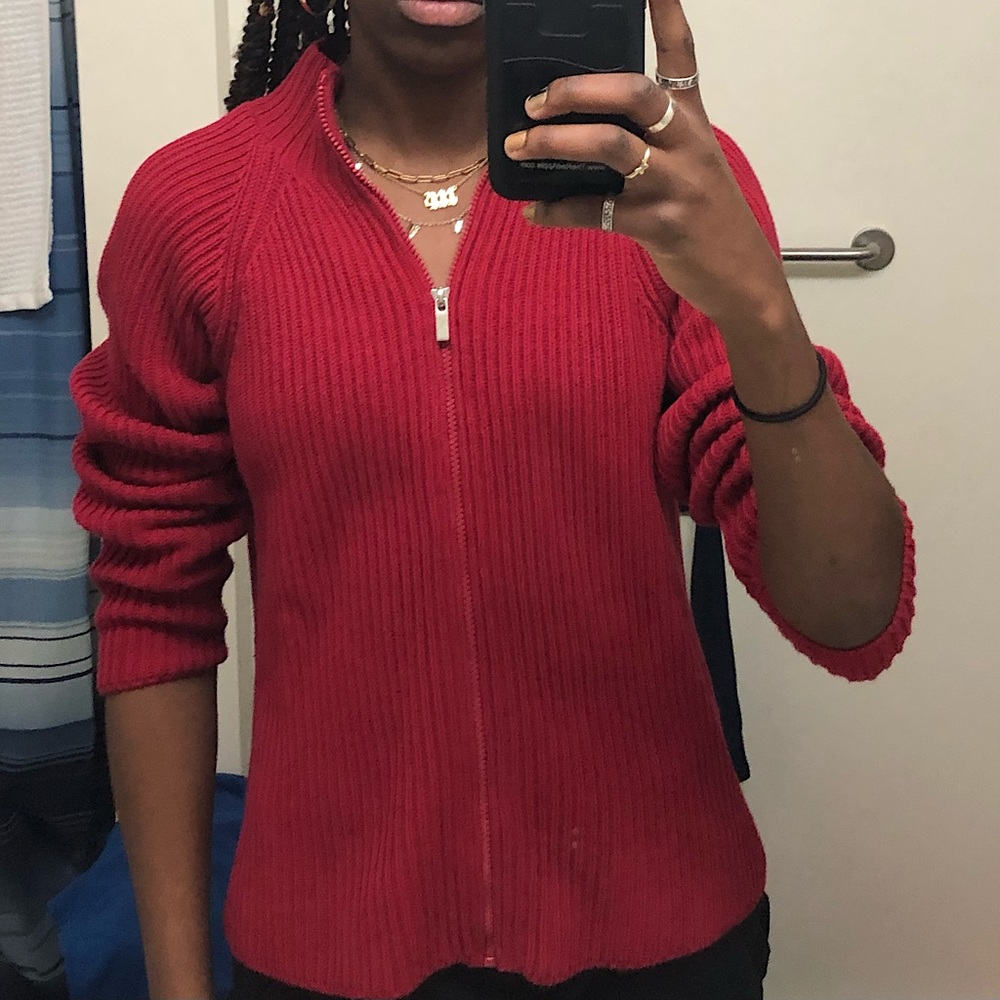 Talbots Red Zip Up Knit Sweater
